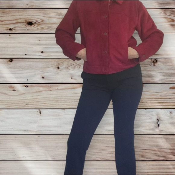 Women's J. Jill Sherpa Lined Faux Suede Jacket Red Size Small - Picture 3 of 13